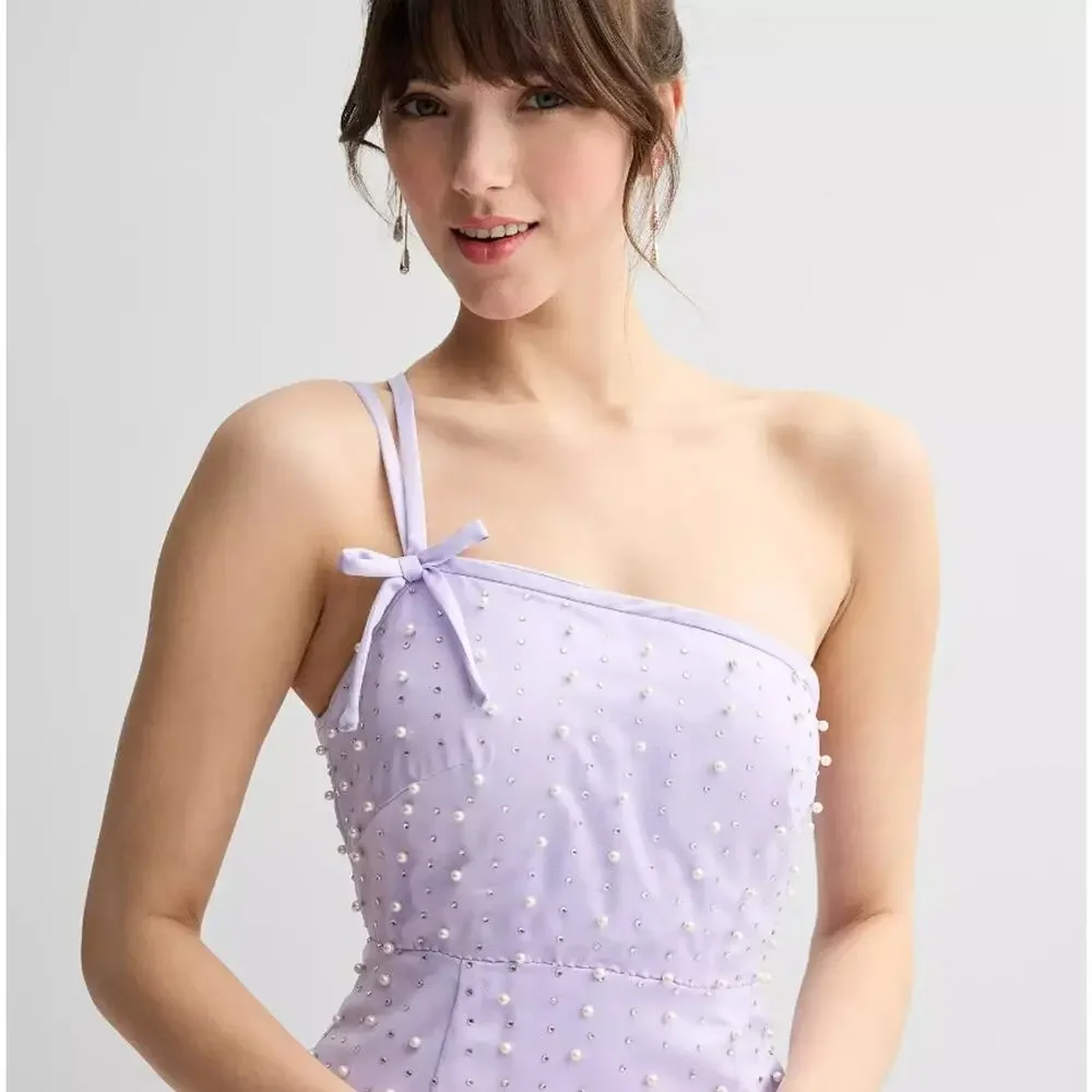 NWT Juniors' Violet Weekend Pearl Embellished One Shoulder Gown sz 7/8